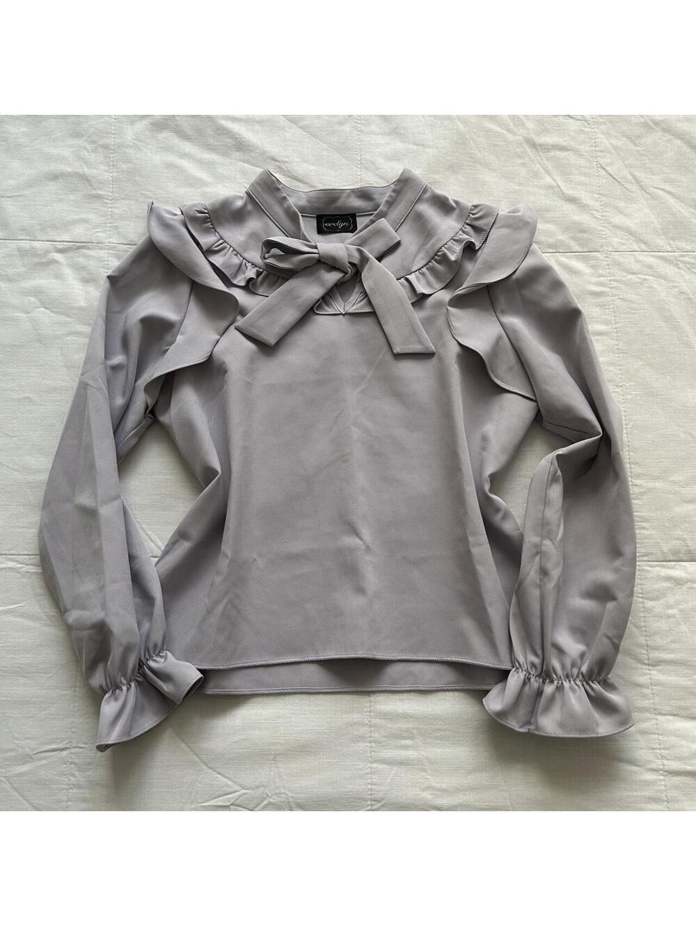 Evelyn Lavender Blouse Ruffle Cape Collar Bow Long Sleeve Small Japan